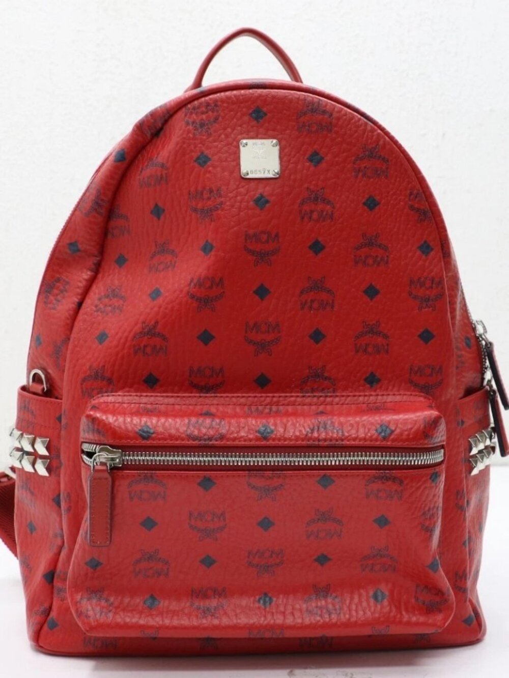 MCM Stark Side Studs Backpack Visetos Monogram Candy Red